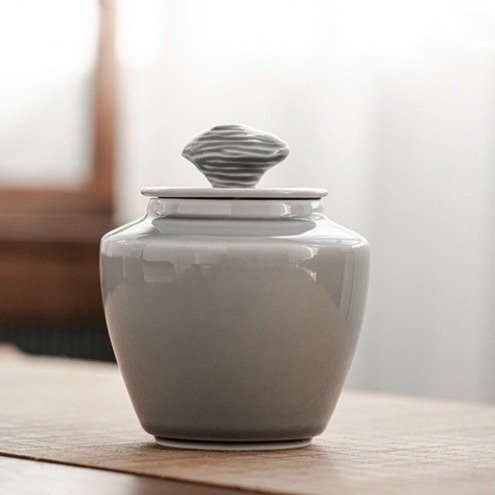 冰灰釉水紋茶葉罐【D1】