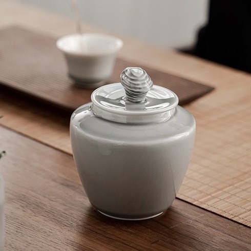 冰灰釉水紋茶葉罐【D1】