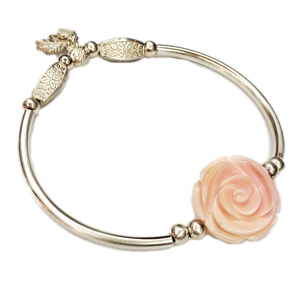 玫瑰女王貝雕+925純銀手環【十方】150376