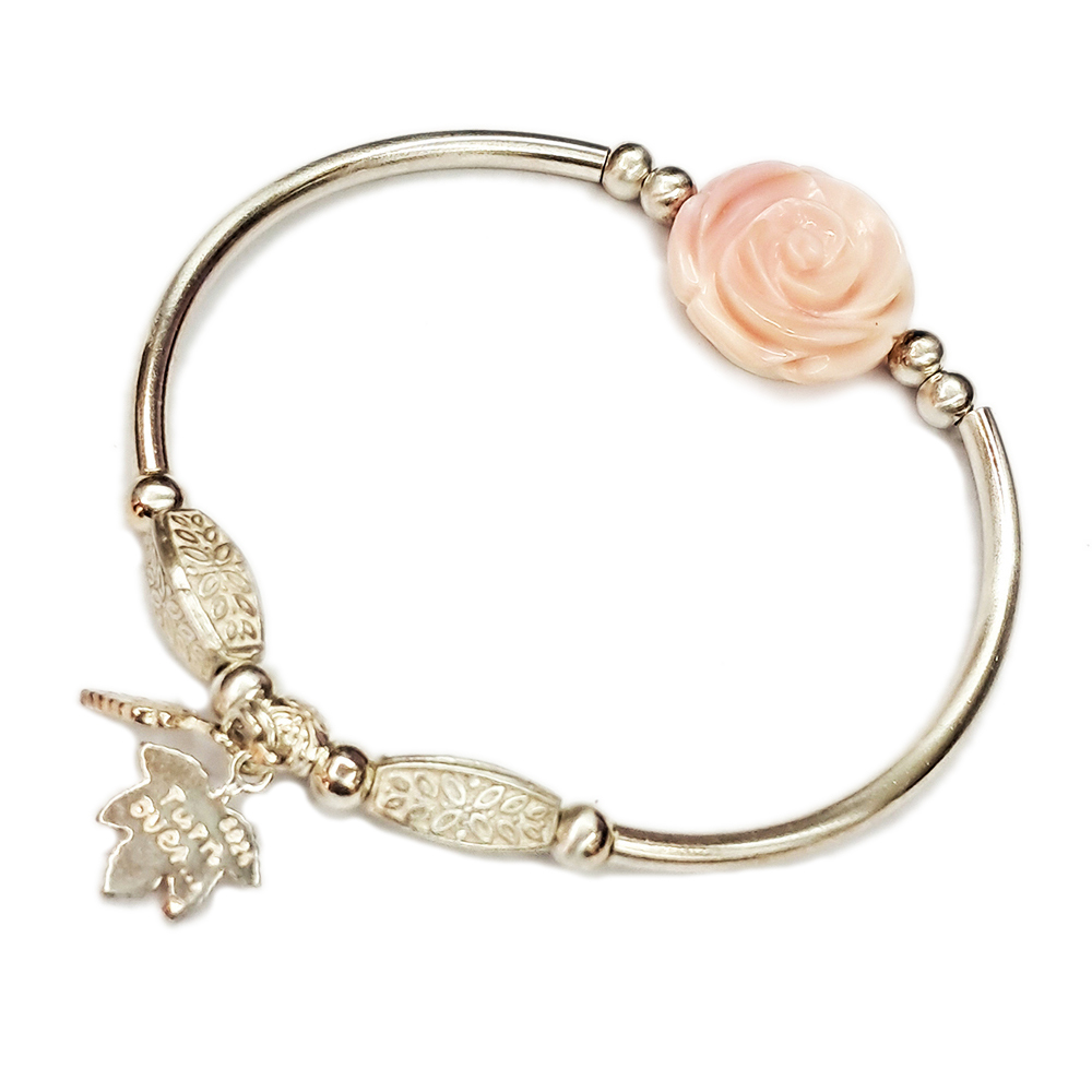 玫瑰女王貝雕+925純銀手環【十方】150376