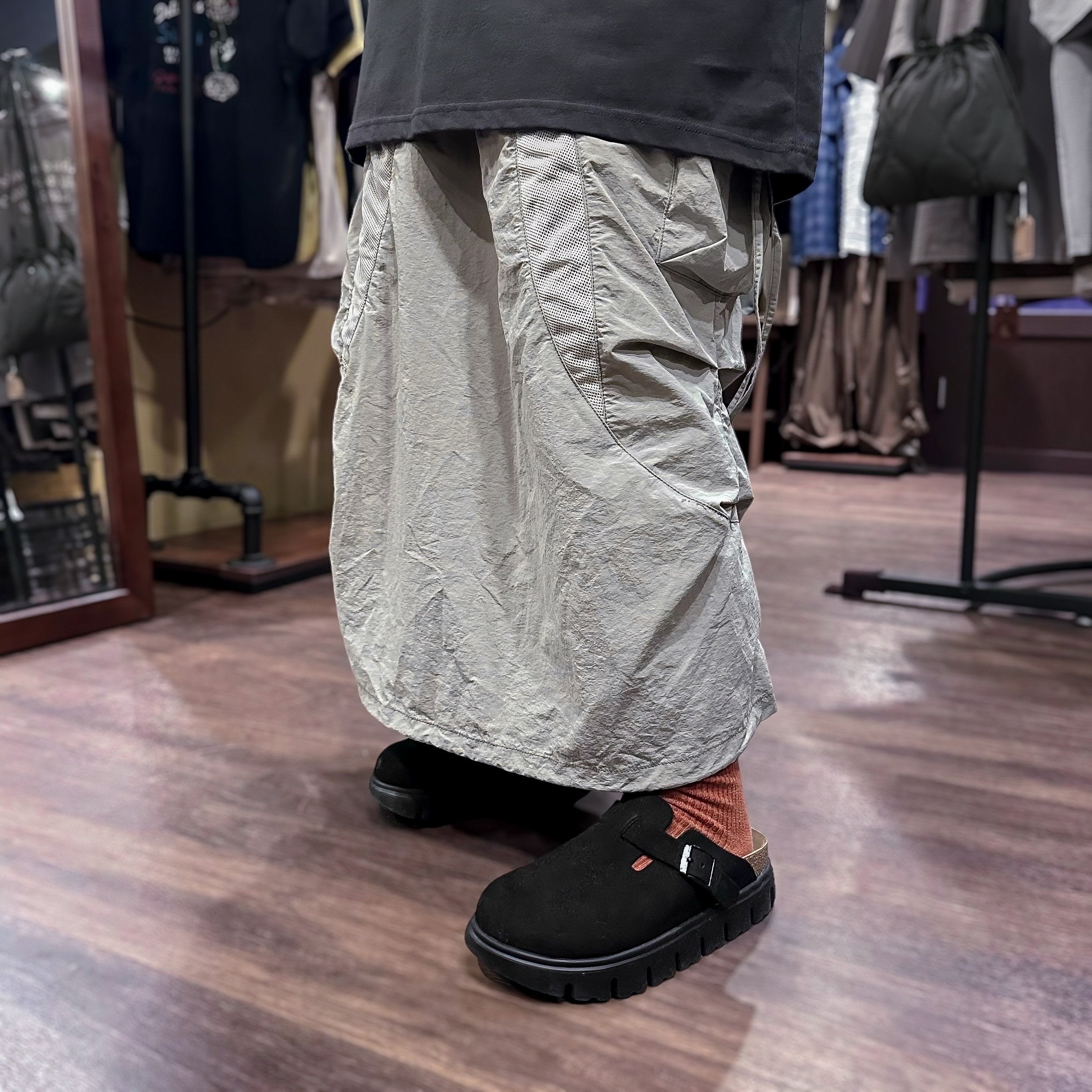 網眼拼接側皺半身裙