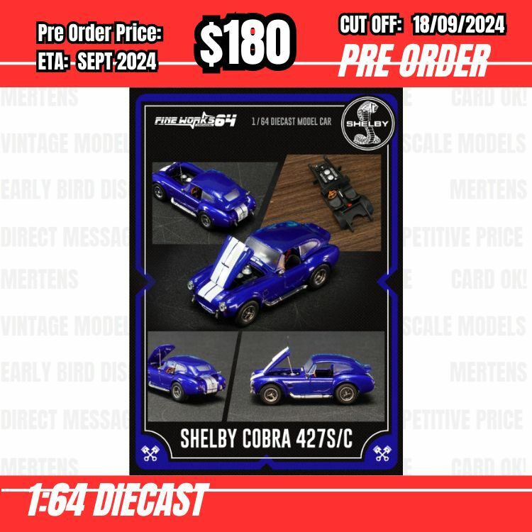 PO-$180 * Fine Works * 1:64 Cobra MK3 Shelby Blue w/White Stripes [OD25/08]