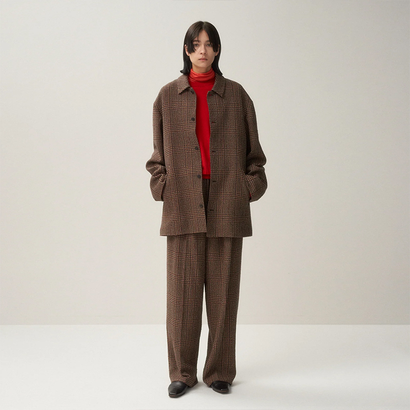 ATON Silk Tweed Shirt Jacket Check