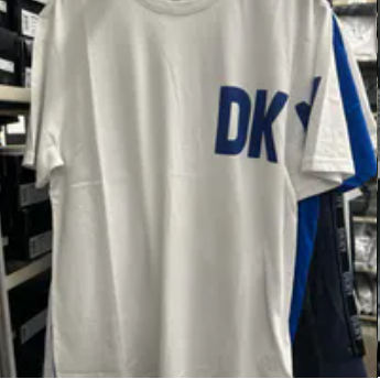 [IMPERFECTION] DKNY MEN'S ASYMMETRICAL LOGO T-SHIRT,WHITE, M1312014-WHT [FINAL SALE] (SDF1581)