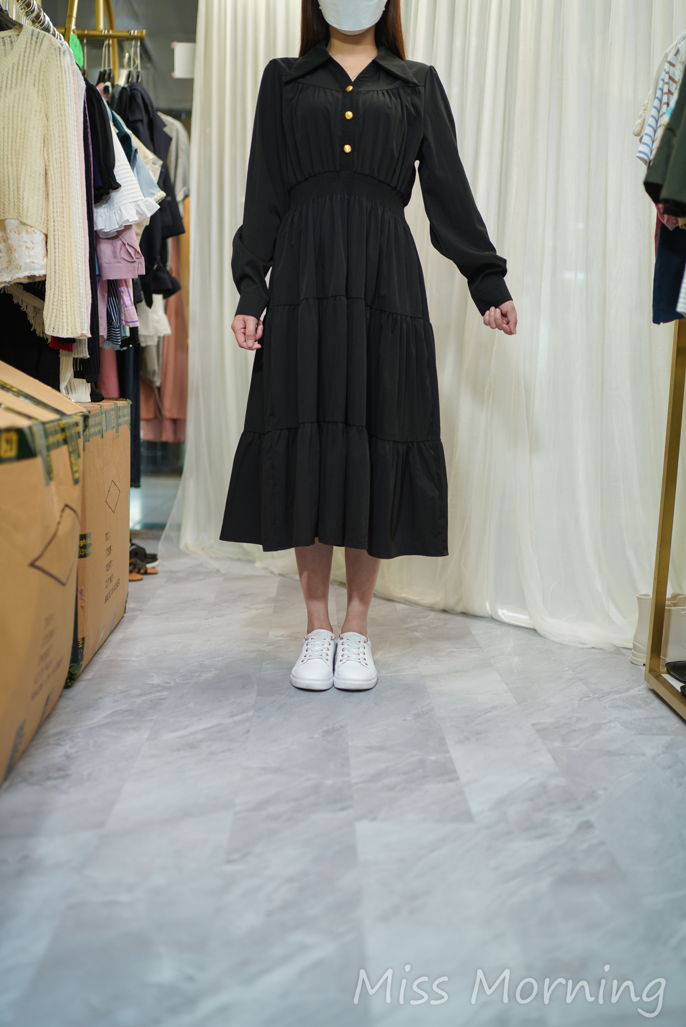 大氣風衣面料連身裙(14089)