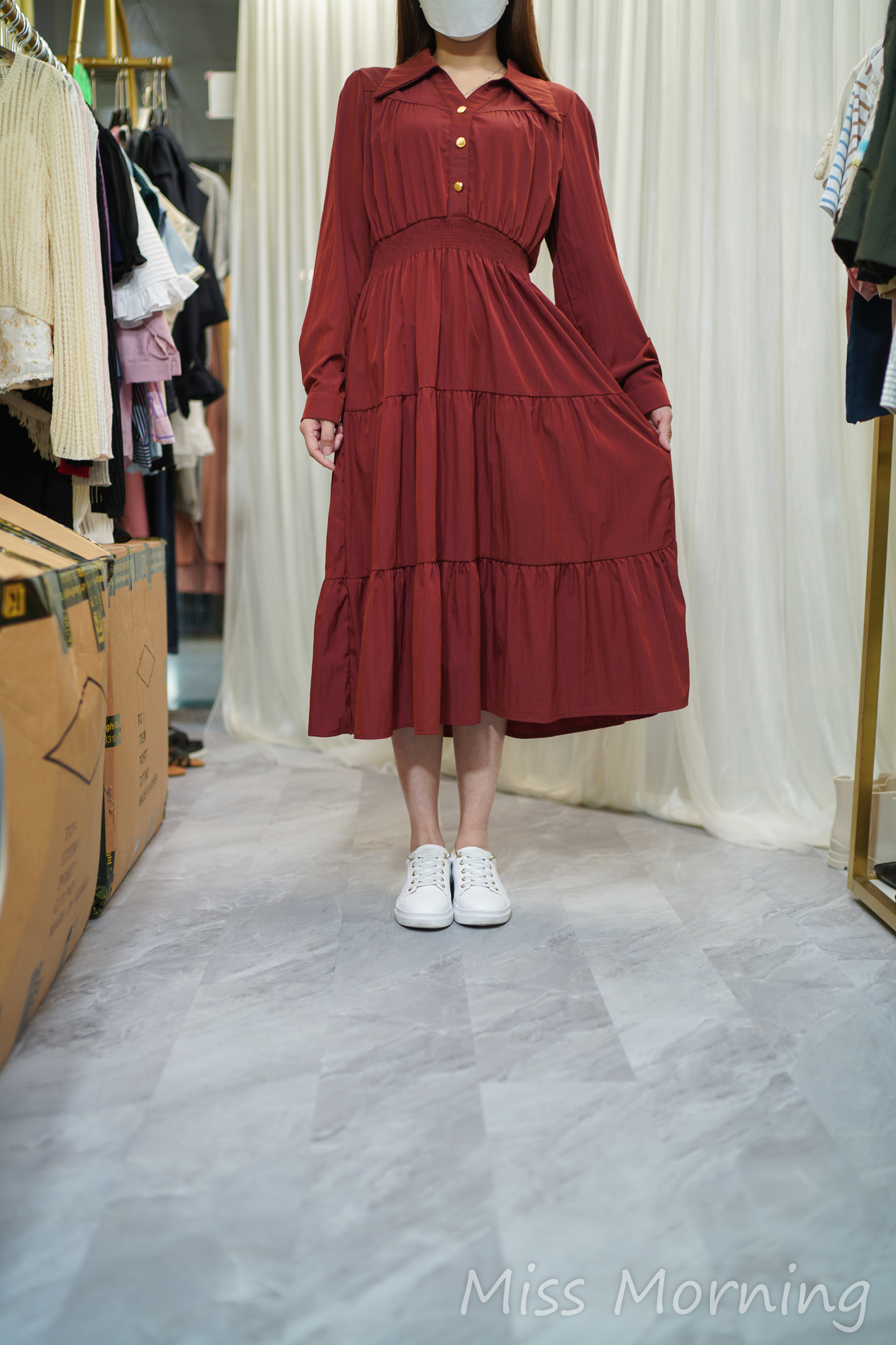 大氣風衣面料連身裙(14089)