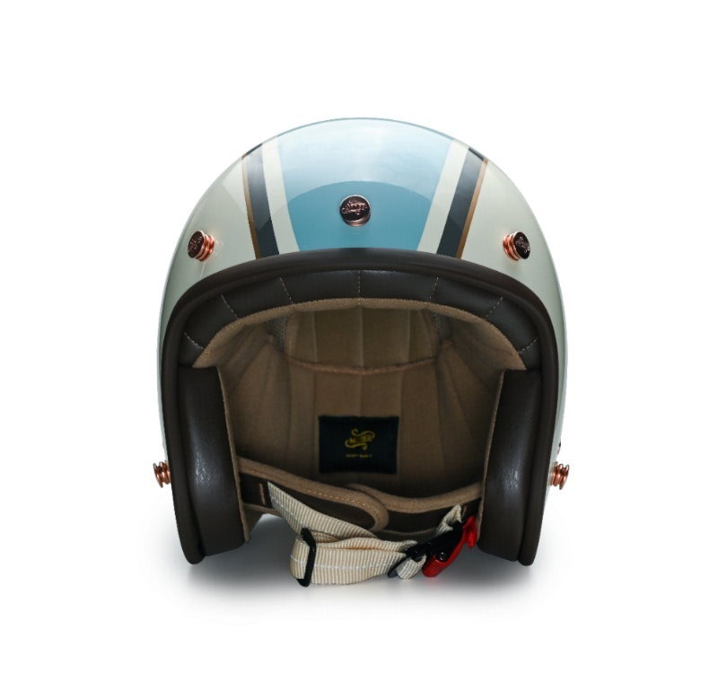 Moder MERLIN梅林 亮光奶白藍 內襯可拆洗 排齒扣 復古帽