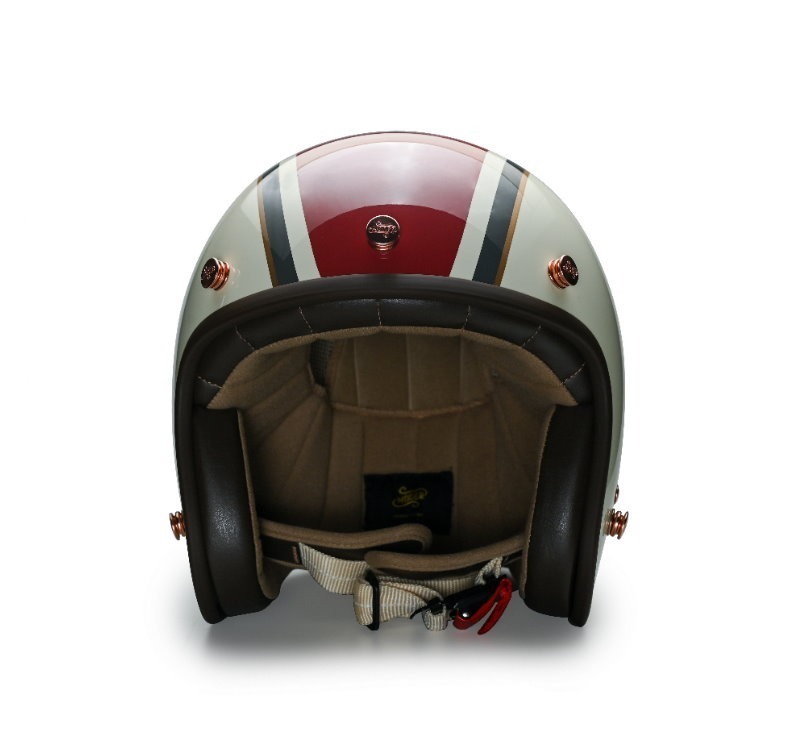 Moder MERLIN梅林 亮光奶白紅 內襯可拆洗 排齒扣 復古帽