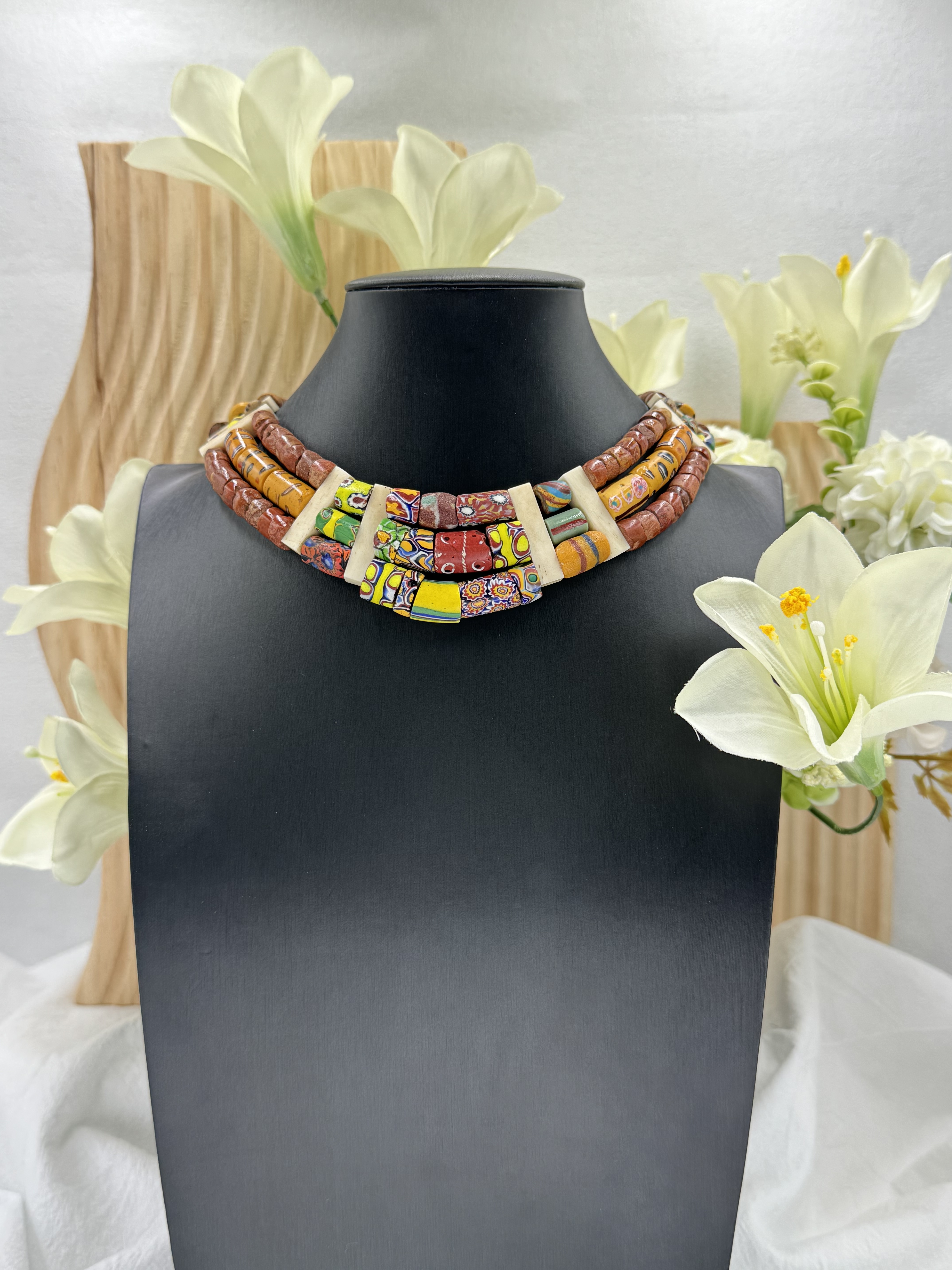 Muni-No.16貿易古珠三排頸鍊39cm