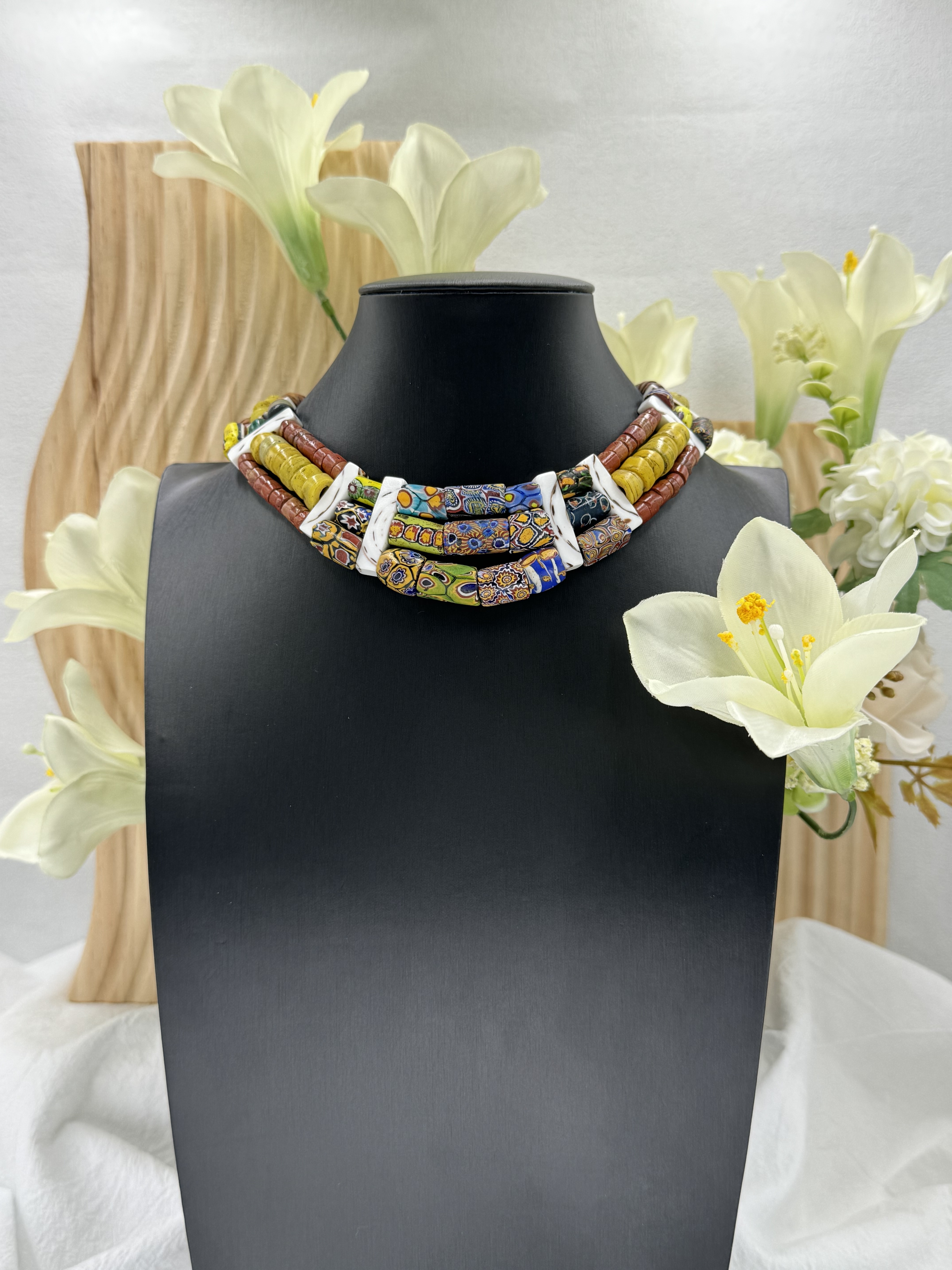 Muni-No.04貿易古珠三排頸鍊37cm