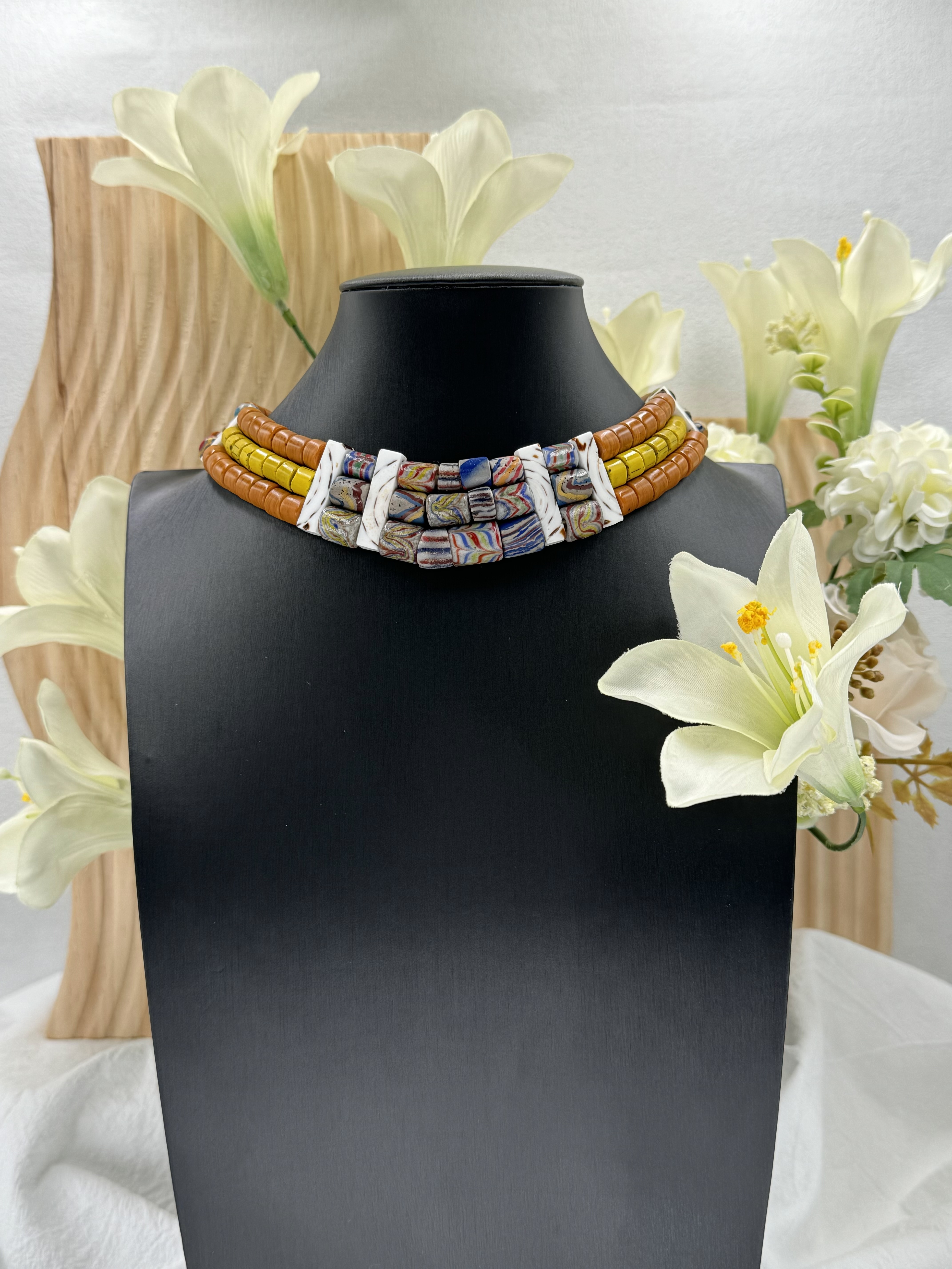 Muni-No.08傳統花珠三排頸鍊38cm