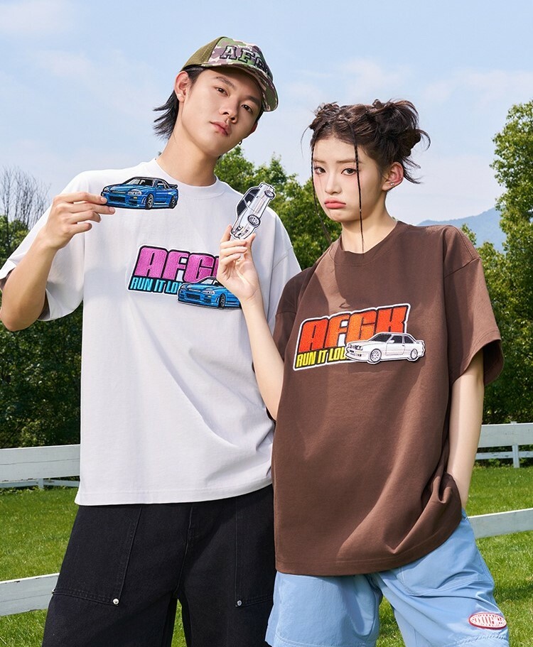 AFGK "JDM" car style devil felt embroidered short T A FEW GOOD KIDS