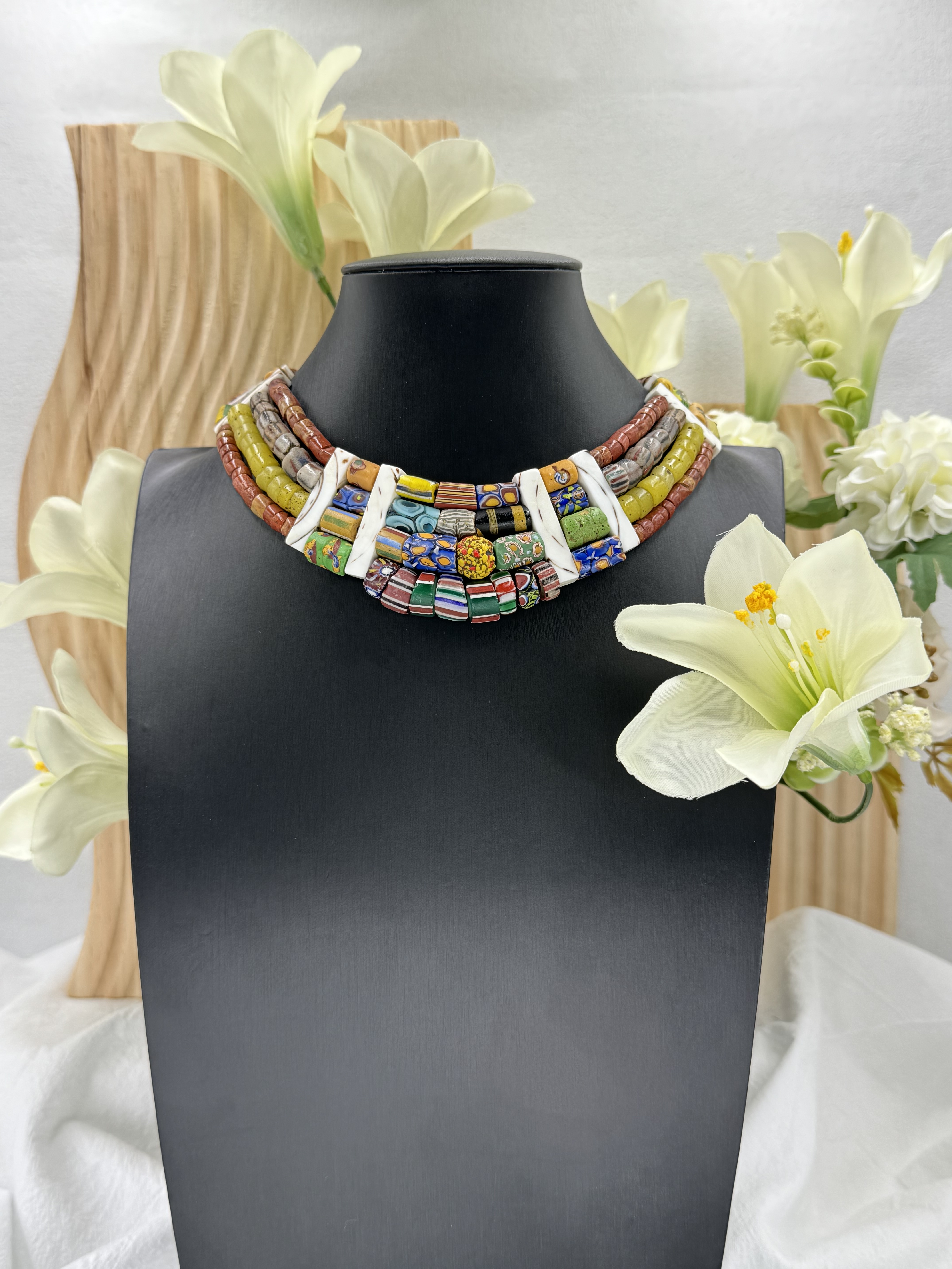 Muni-No.10貿易古珠四排頸鍊42cm