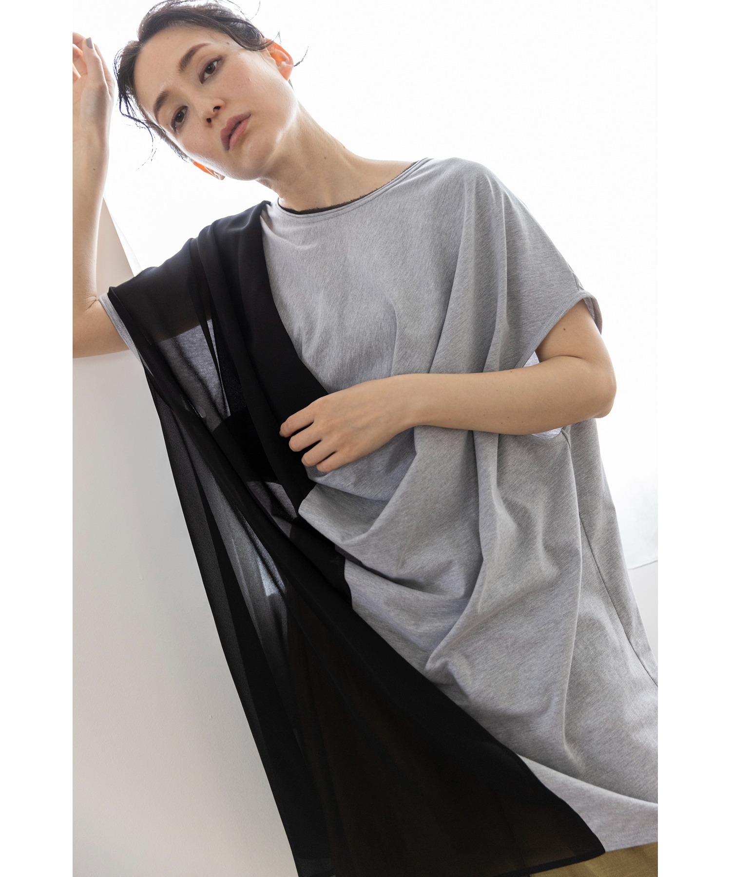 預購 - JP 拼雪紡垂墜Top