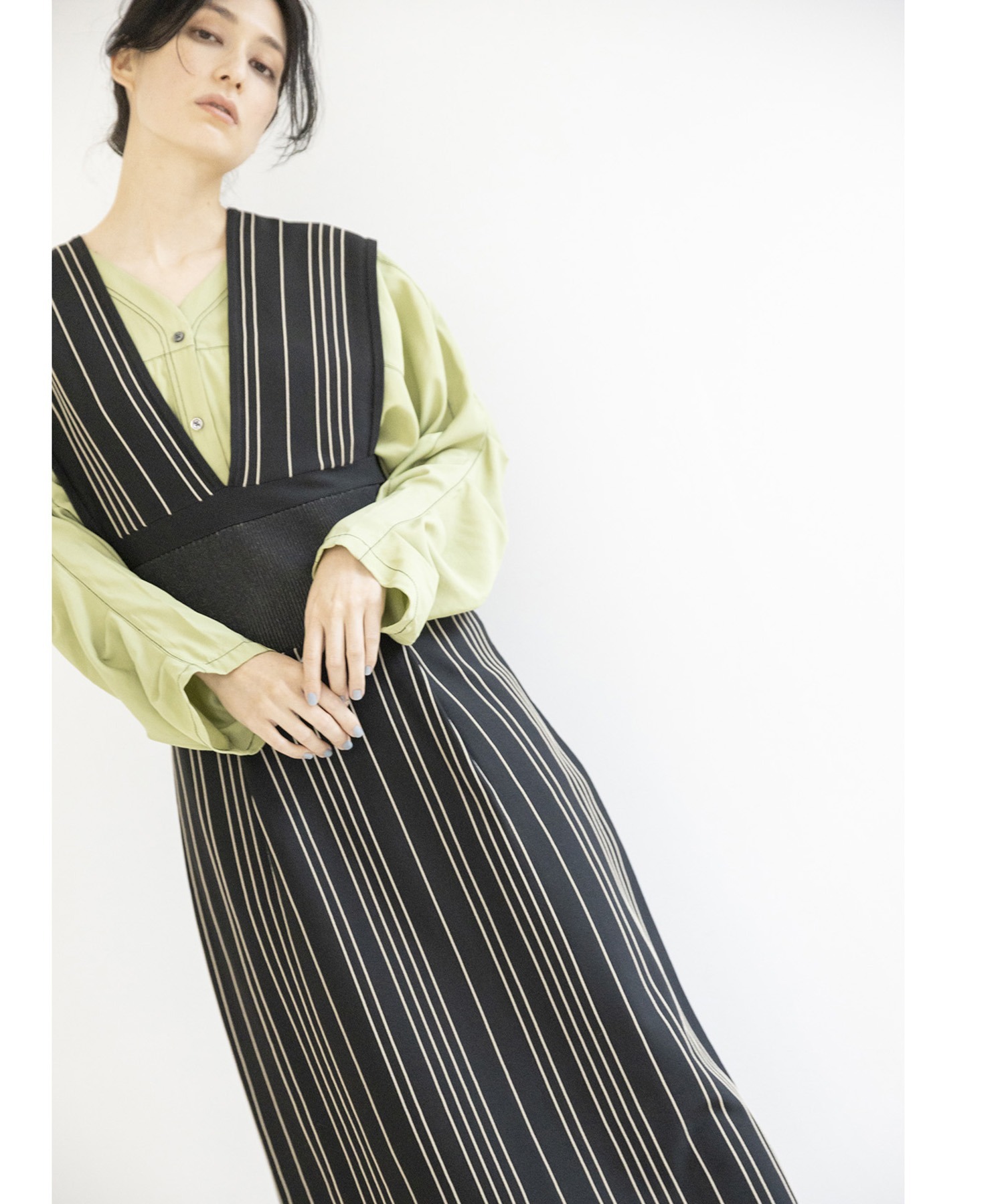 預購 - JP 條紋工裝針織One Piece