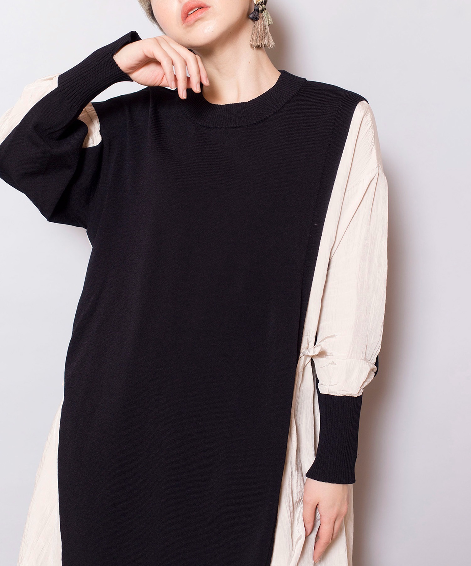 預購 - JP 拼布抽繩針織Long Top