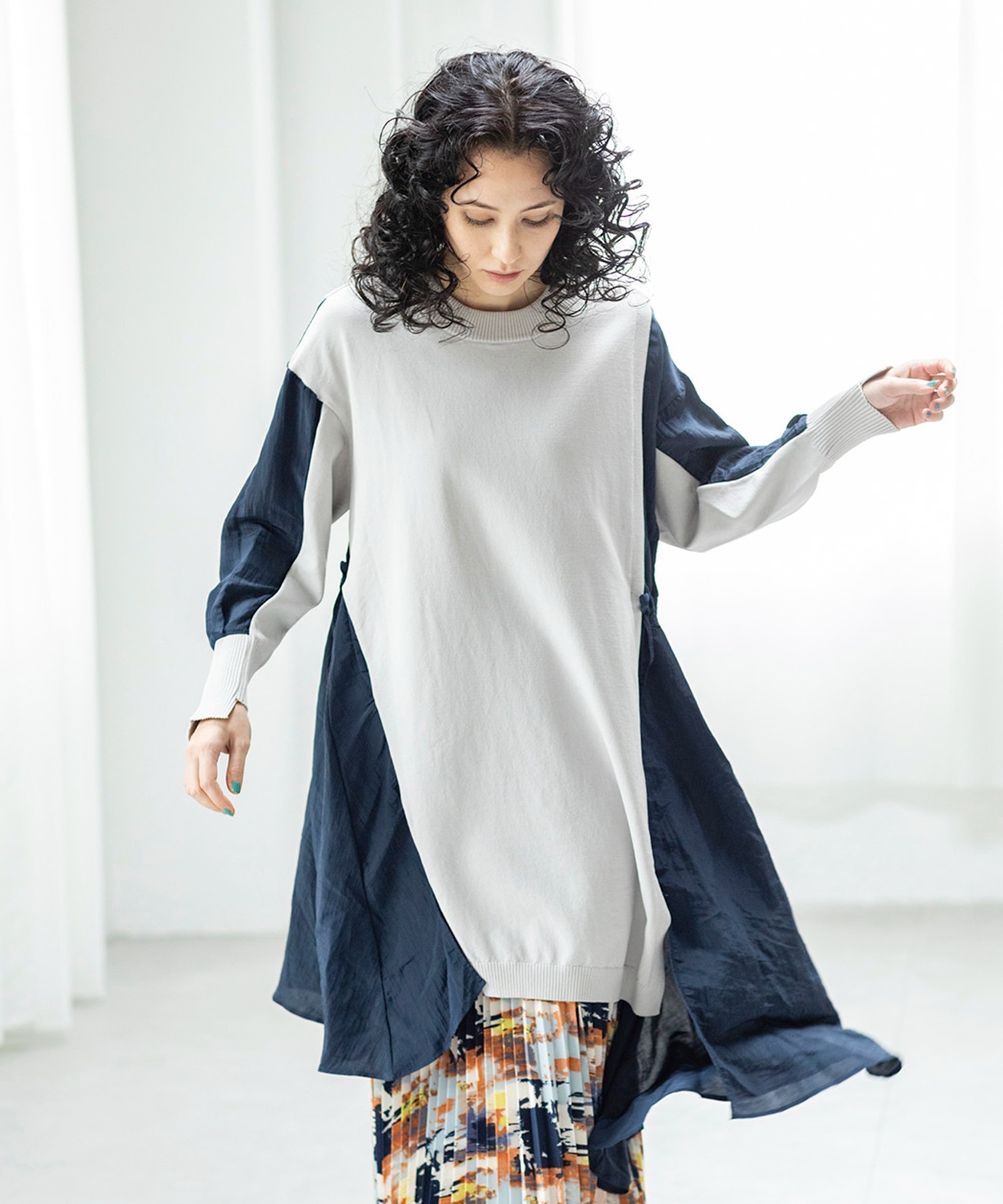 預購 - JP 拼布抽繩針織Long Top