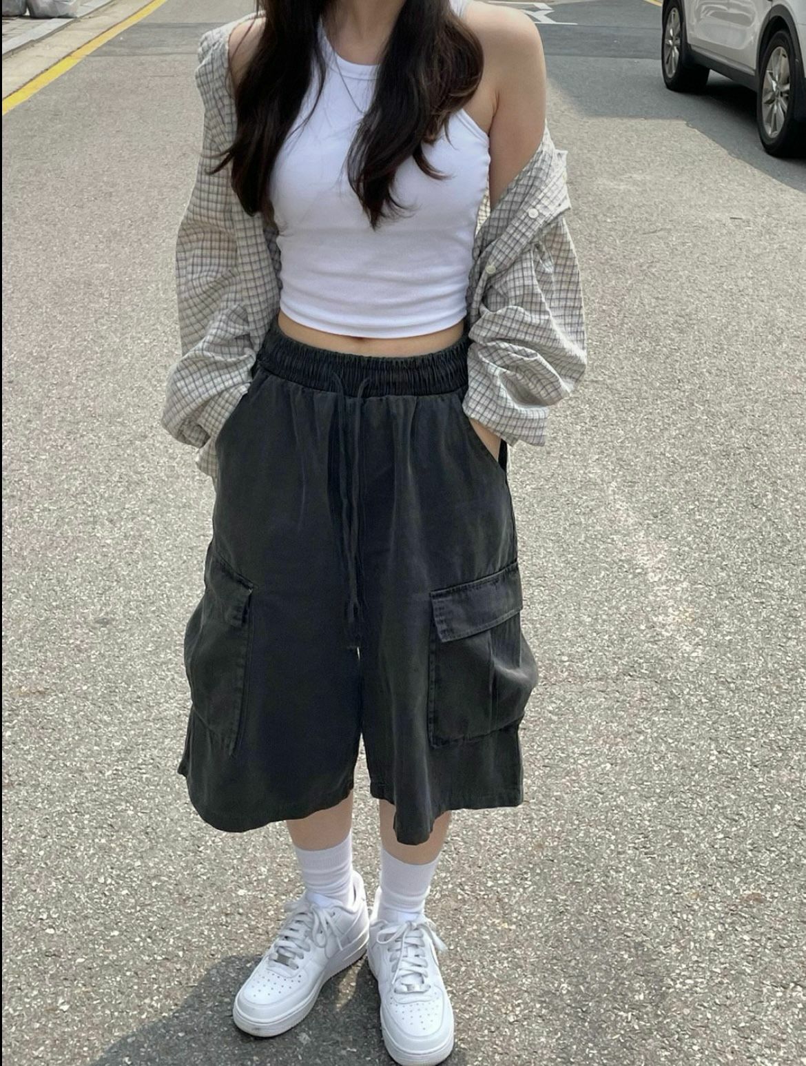 洗水淨色工裝短褲 P2953