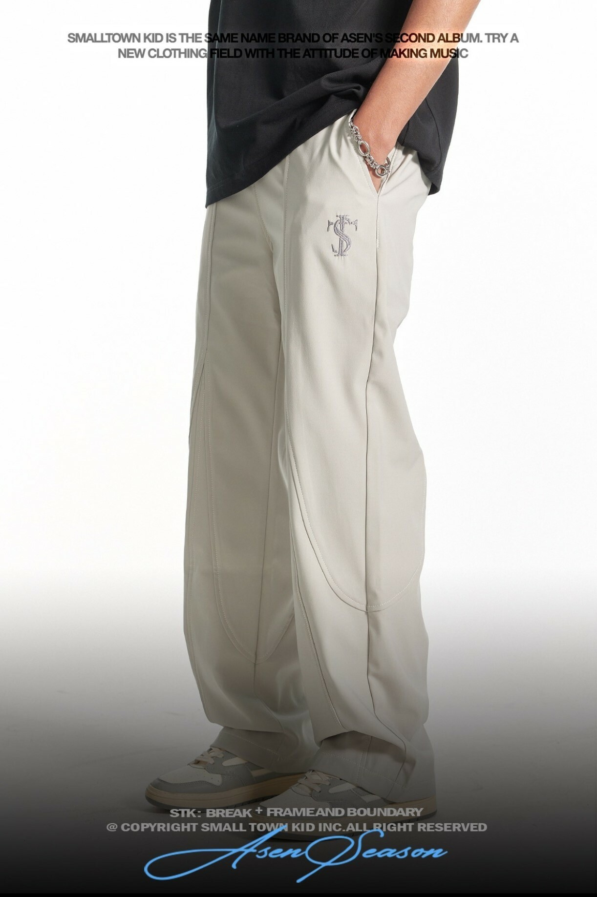 STK SmallTownKid 刺繡LOGO 拼接長褲