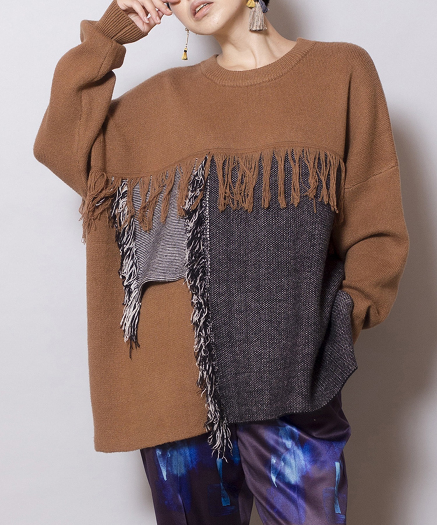 預購 - JP 流蘇拼色針織Top