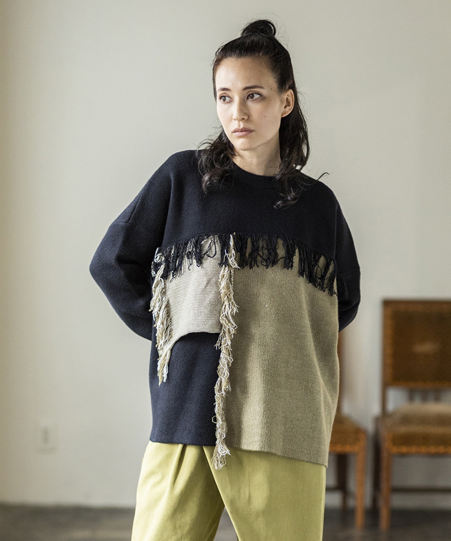 預購 - JP 流蘇拼色針織Top