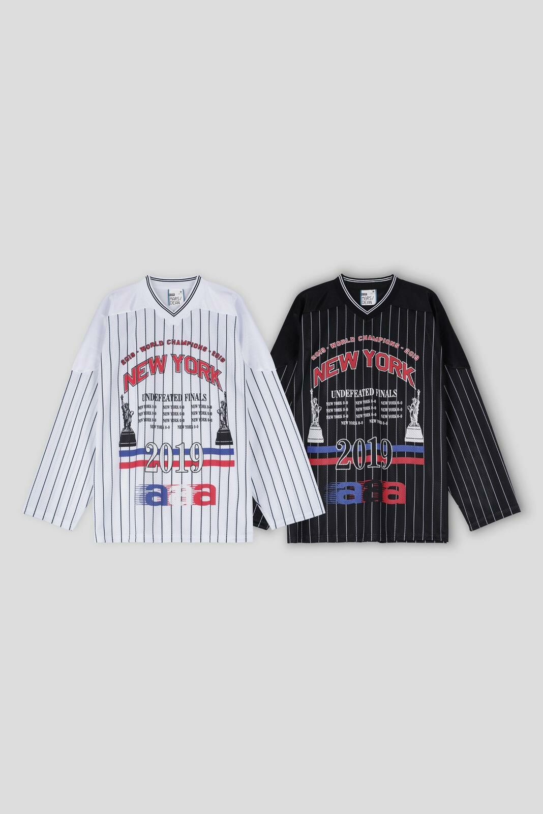 V領英文字數字直間長袖衫 DEAN-028T