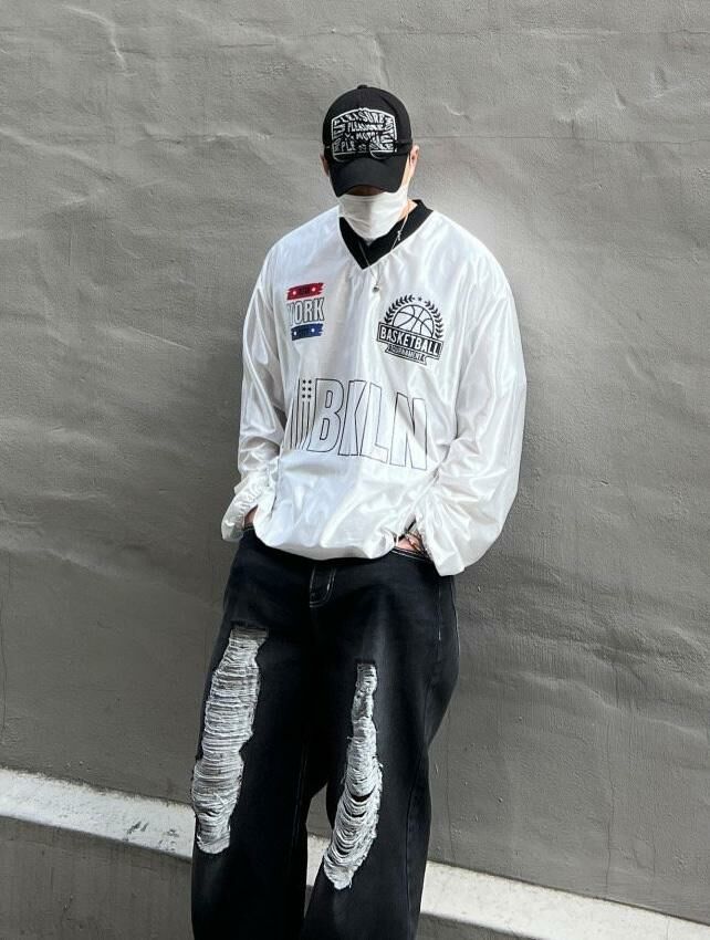 V領英文字可束腳長袖衫 DEAN-029T