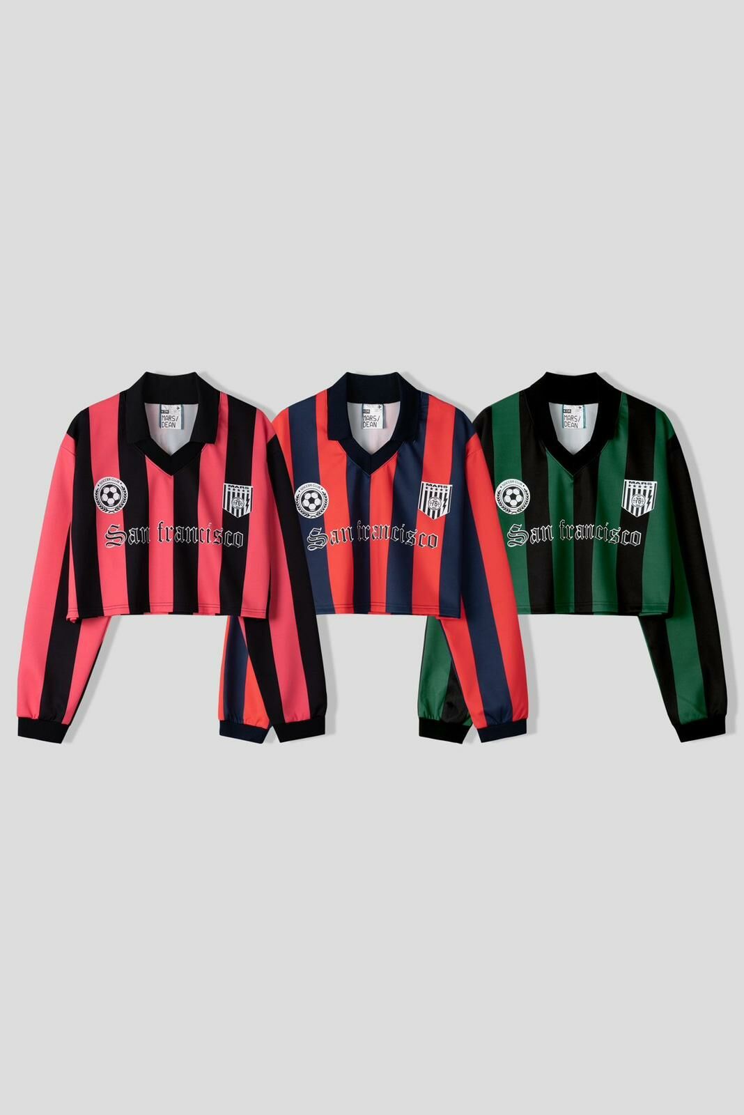 反V領英文字數字直間短身長袖衫 DEAN-031T