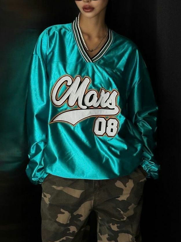 V領英文字數字長袖衫 DEAN-032T