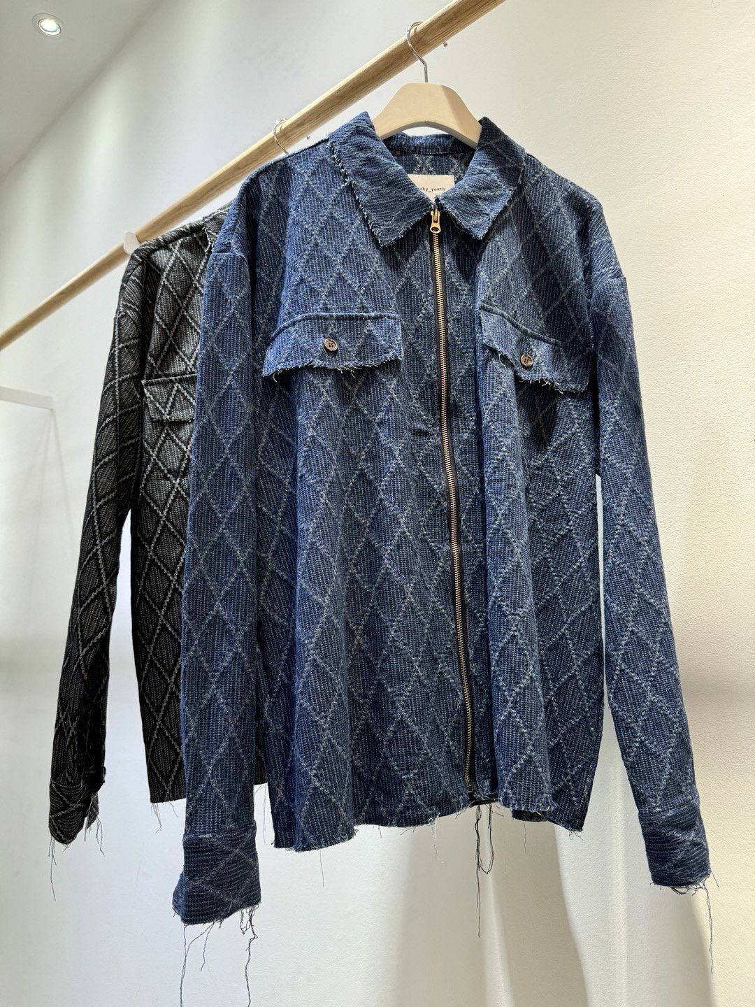 反領格紋拉鍊外套 Crunky_youth-062JK