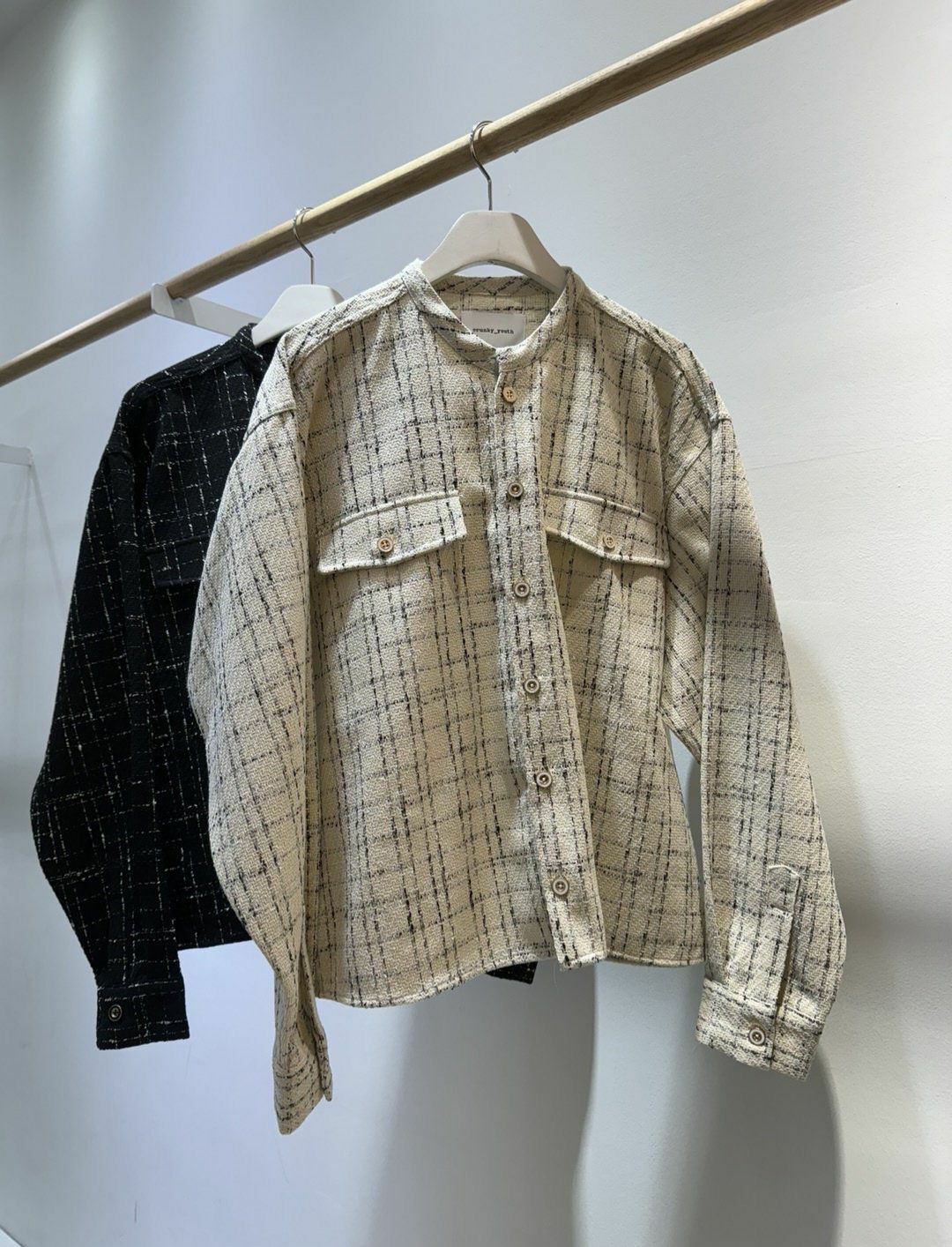 圓領格紋開胸外套 Crunky_youth-063JK