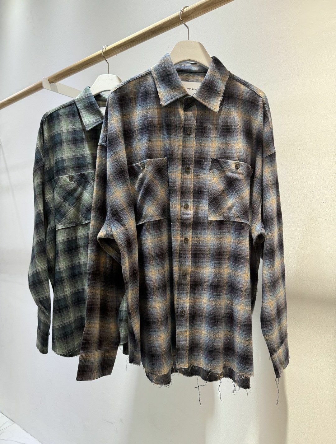 破邊格仔長袖恤衫Crunky_youth-064S