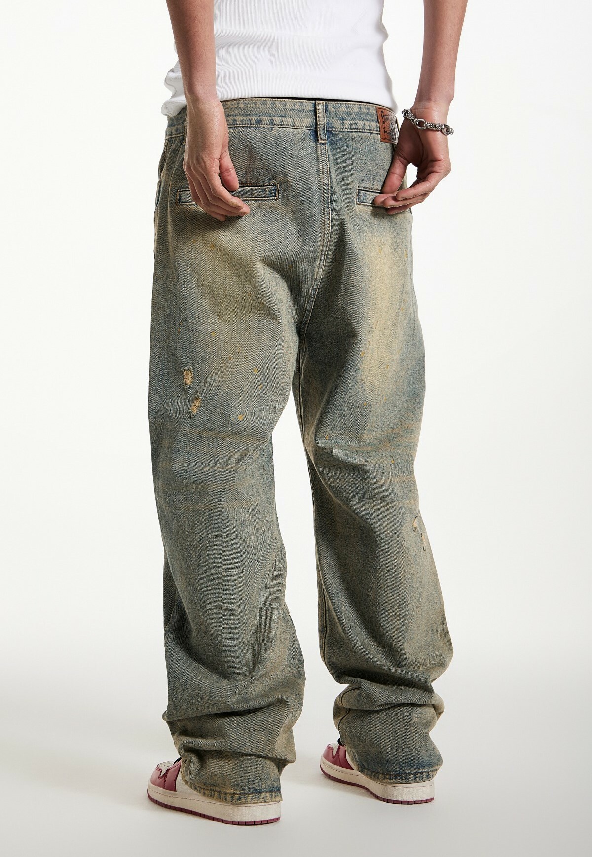 STK SmallTownKid 黃泥刷破 牛仔長褲