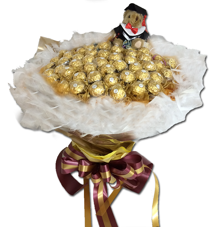畢業熊60朵金莎畢業分享抽取式花束graduate-bear-60-Ferrero-Rocher-chocolate-shared-bouquet