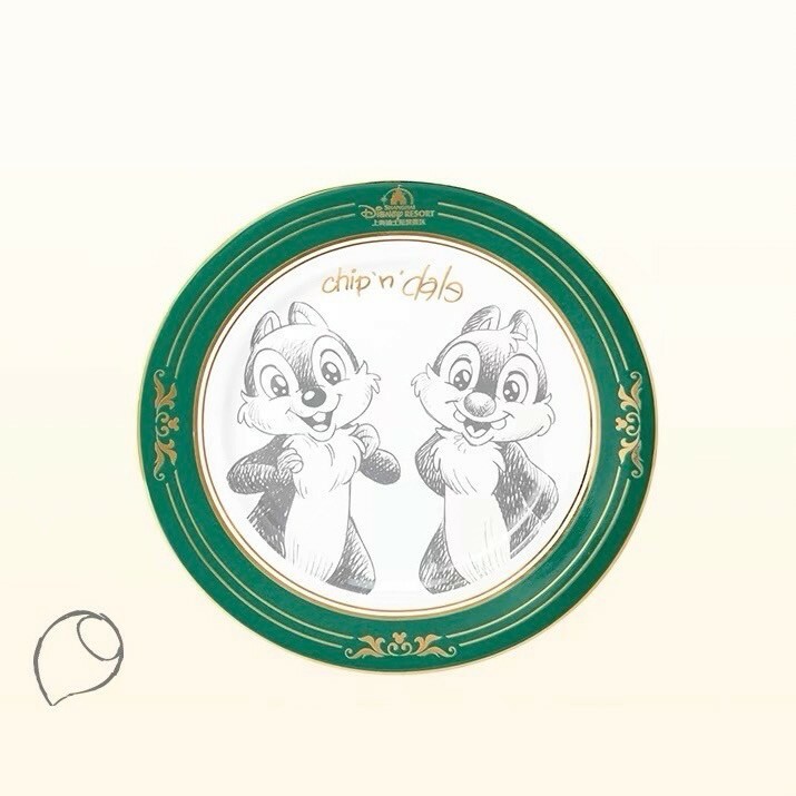 素描風 奇奇蒂蒂 Chip 'n Dale 圖案 陶瓷 餐盤 盤子 -上海迪士尼樂園