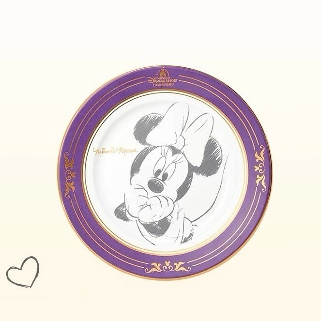 素描風 米妮 Minnie 圖案 陶瓷 餐盤 盤子 -上海迪士尼樂園