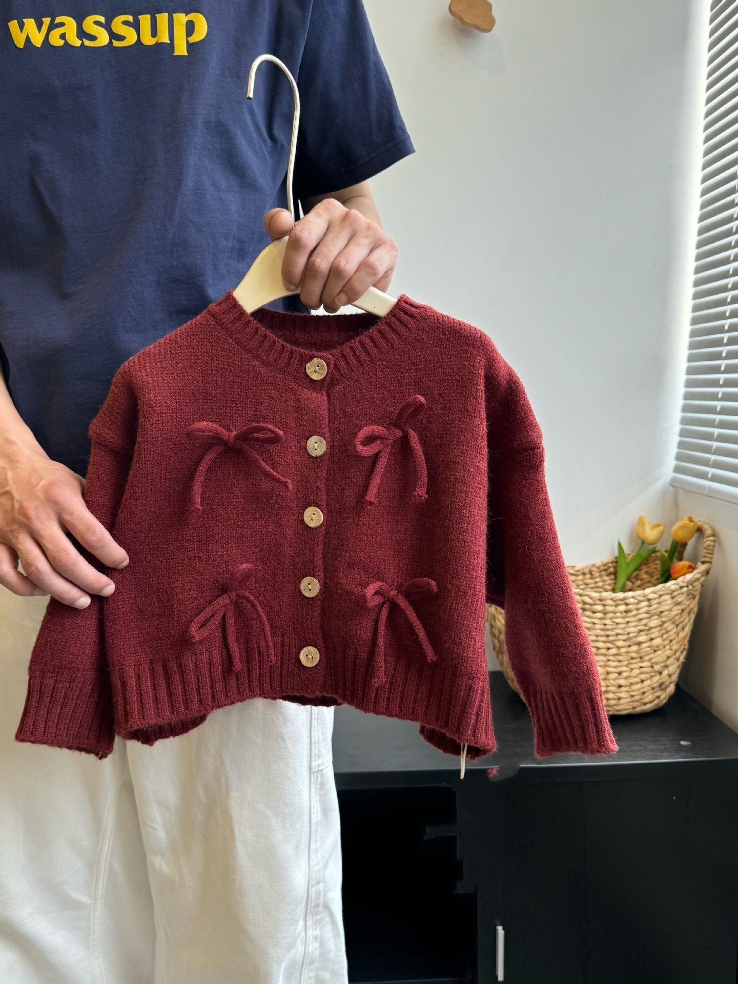 韓系安可拉紅蝴蝶結針織外套