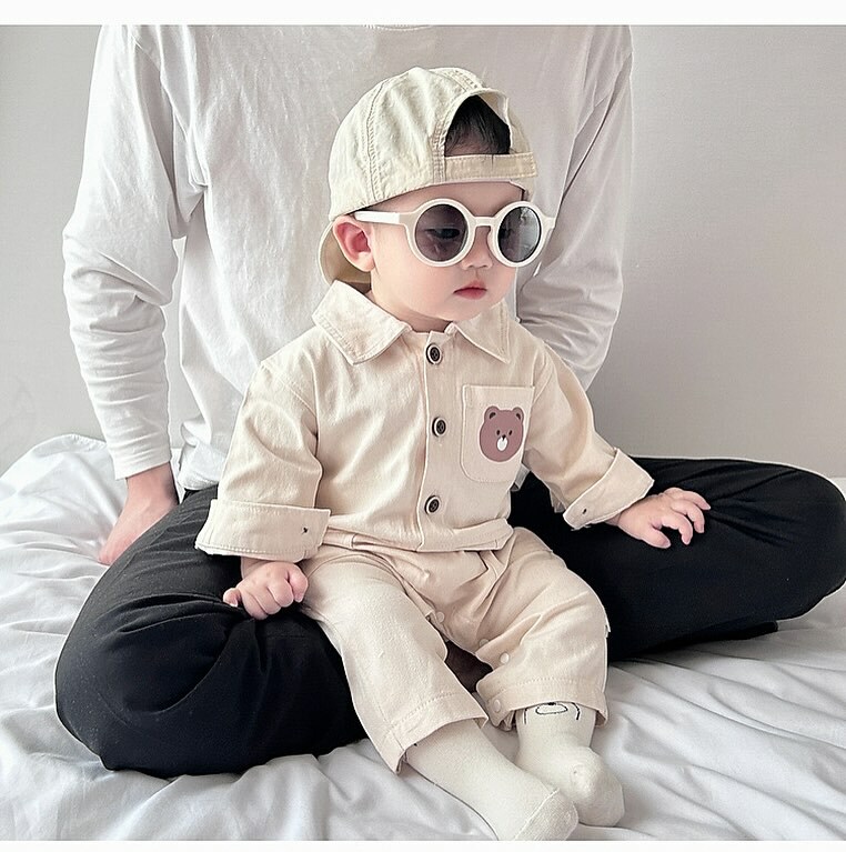 口袋小熊工裝風連身包屁衣