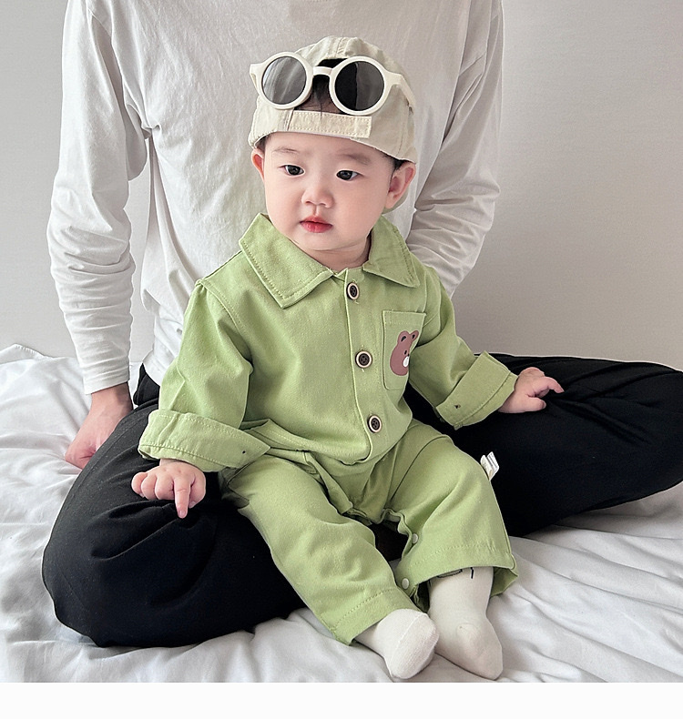 口袋小熊工裝風連身包屁衣