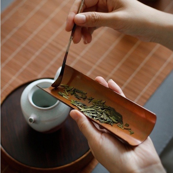 純紫銅鎏銀茶則三件套