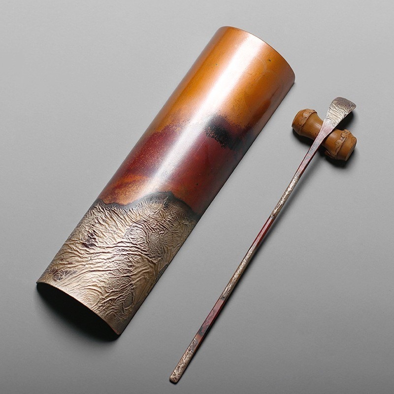 純紫銅鎏銀茶則三件套