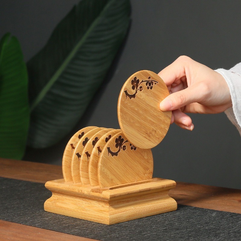 梅花竹製杯墊【D3】