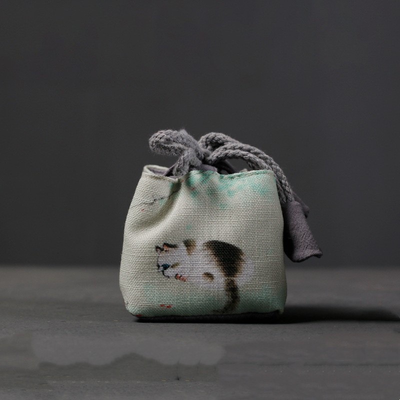 貓咪棉麻茶具收納袋