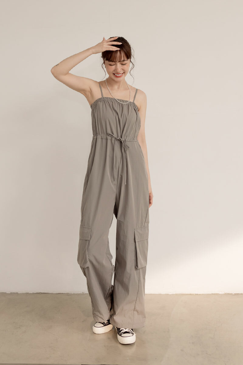 細肩平口連身工裝褲