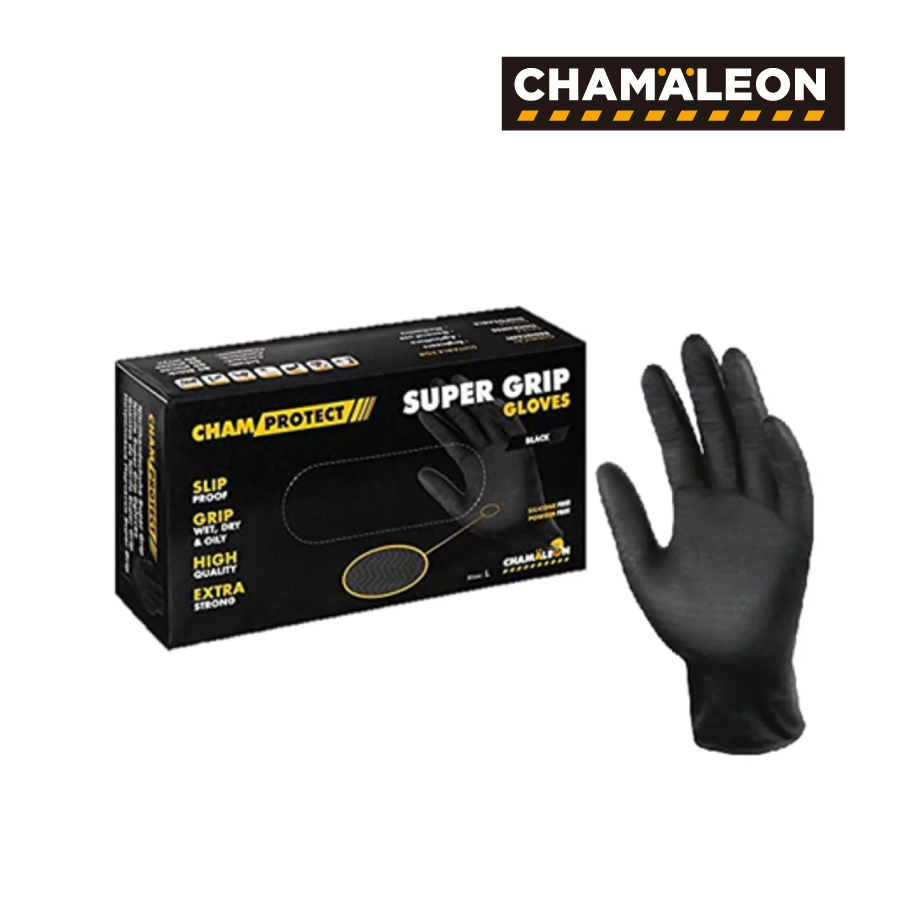 Chamaeleon - 德國變色龍 黑色波浪紋無粉丁腈防滑即棄防菌保防護手套1盒 (80隻)