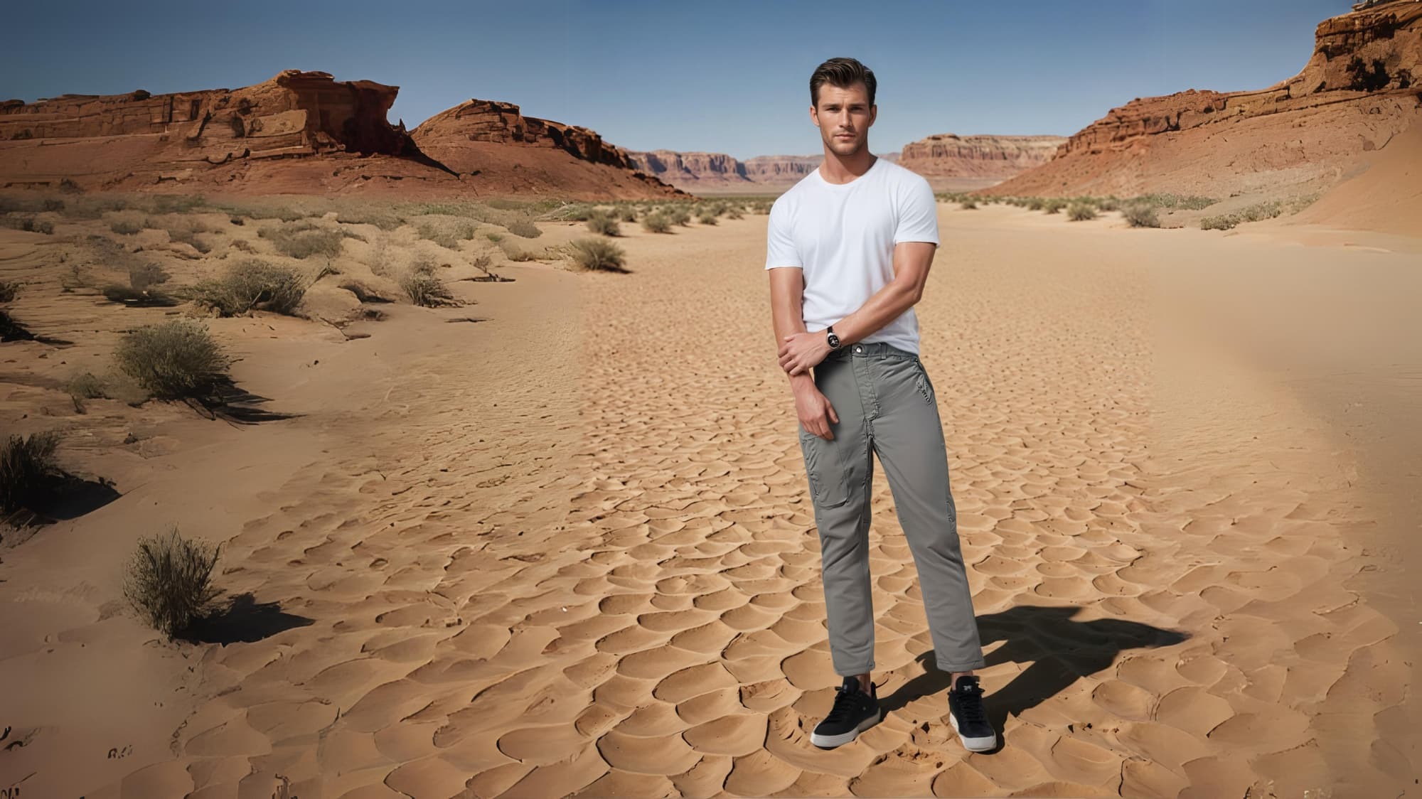 中性透氣快乾機能工作褲 模特展示圖