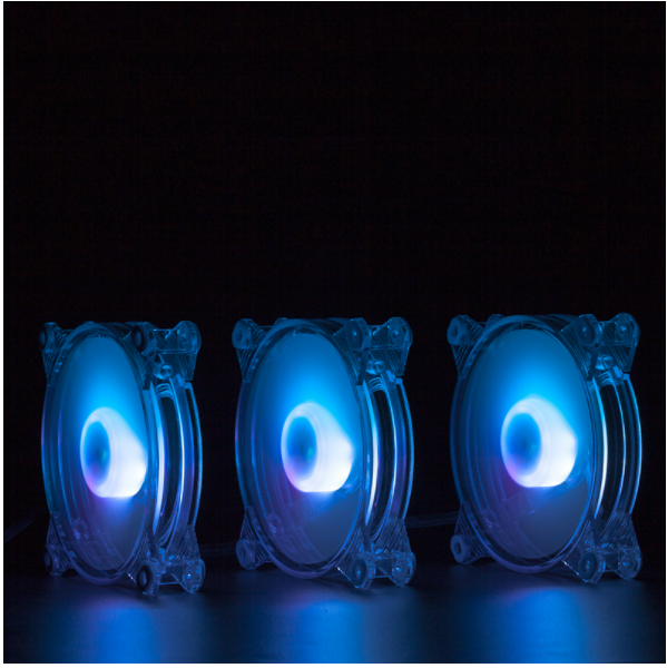 RGB Transparent Round Frame 12CM LED Cooling Fan (3 Transparent RGB Fans + Controller)