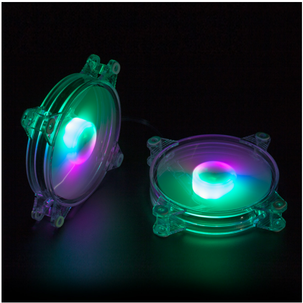 RGB Transparent Round Frame 12CM LED Cooling Fan (4 Transparent RGB Fans + Controller)