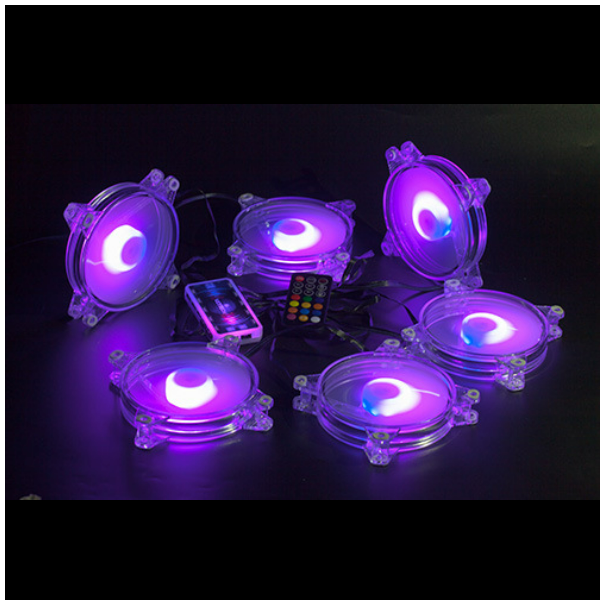 RGB Transparent Round Frame 12CM LED Cooling Fan (5 Transparent RGB Fans + Controller)