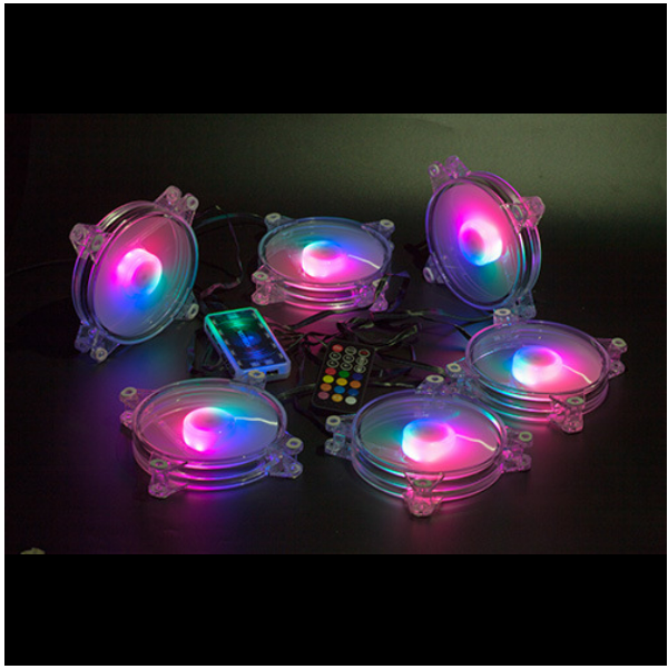 RGB Transparent Round Frame 12CM LED Cooling Fan (6 Transparent RGB Fans + Controller)
